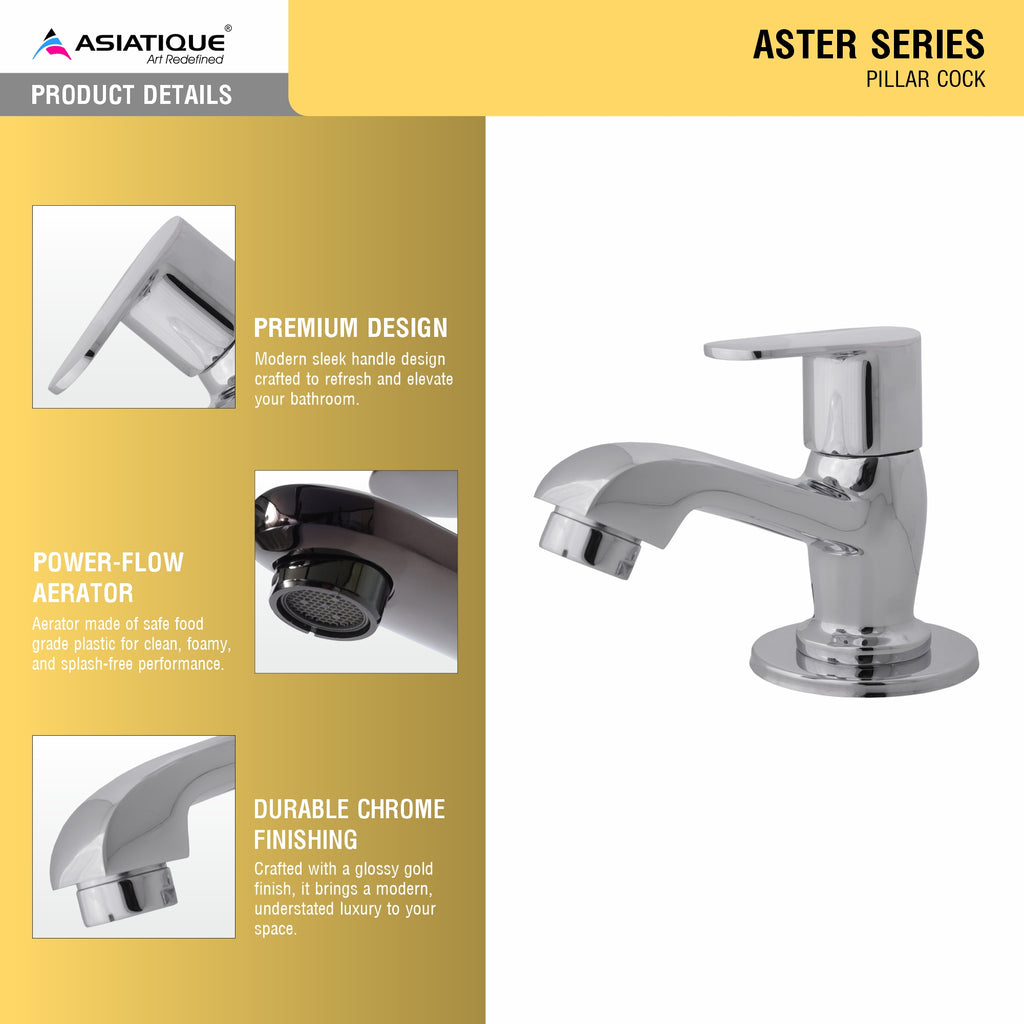 Asiatique Pillar Cock (AS-000), Aster Series Bathroom & Kitchen Faucets | Premium Modern Tap Collection