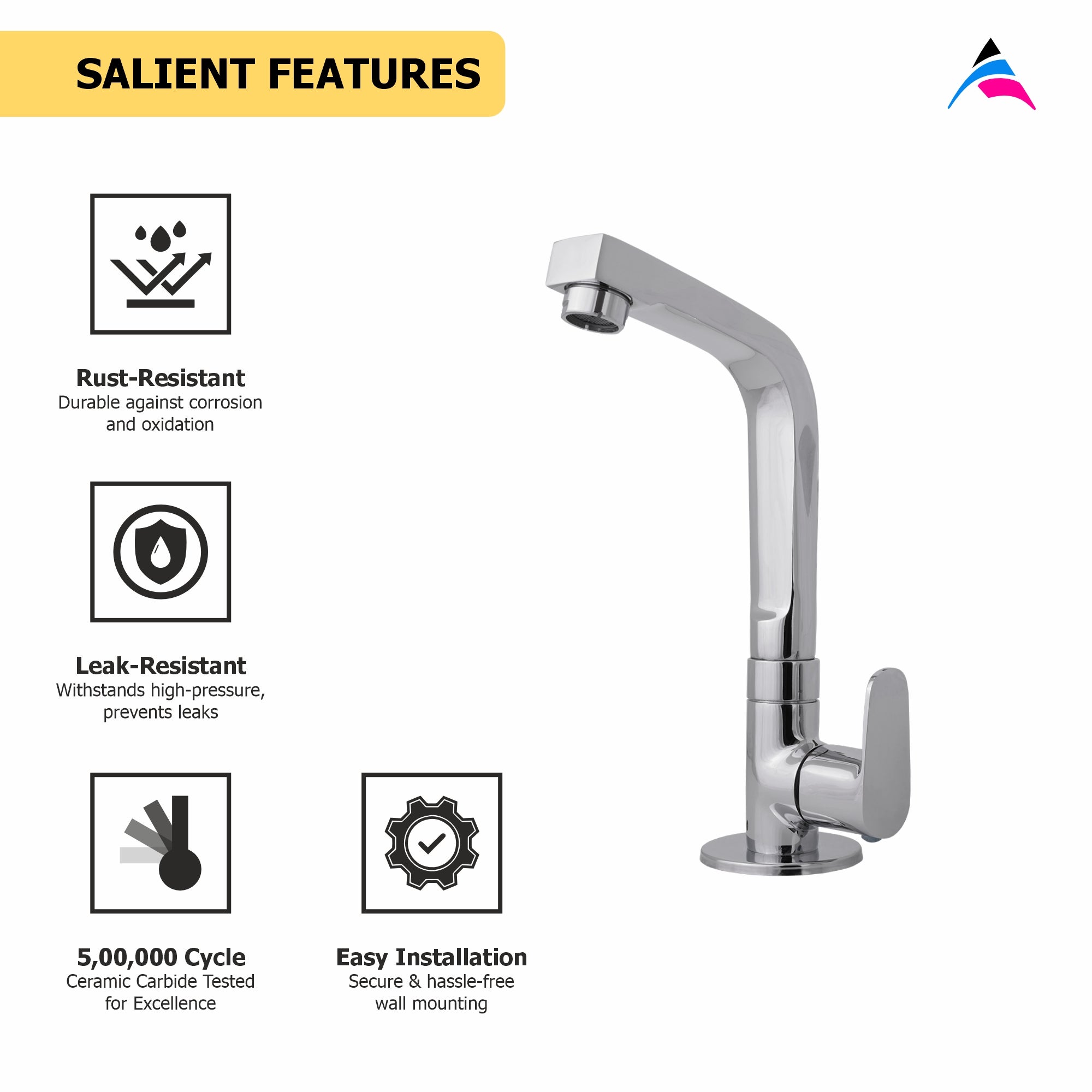 Asiatique Pillar Cock Casted Spout (AS-002), Aster Series Bathroom & Kitchen Faucets | Premium Modern Tap Collection