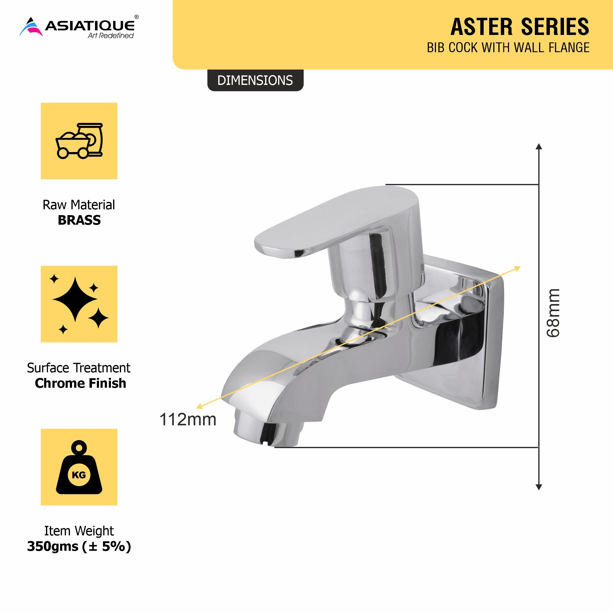 Asiatique Bib Cock With Wall Flange (AS-003), Aster Series Bathroom & Kitchen Faucets | Premium Modern Tap Collection