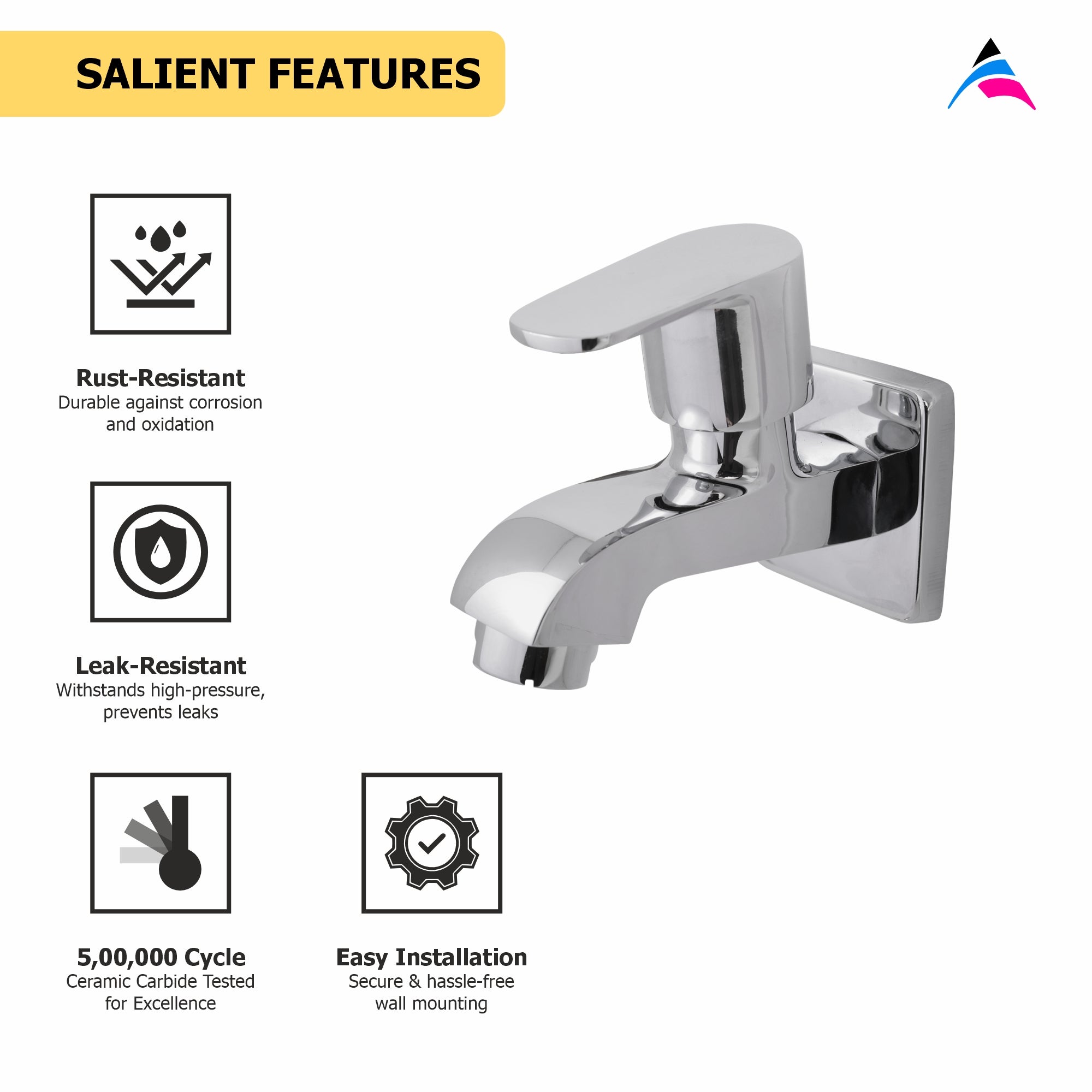 Asiatique Bib Cock With Wall Flange (AS-003), Aster Series Bathroom & Kitchen Faucets | Premium Modern Tap Collection