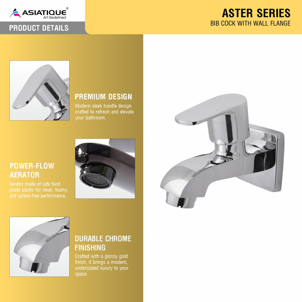 Asiatique Bib Cock With Wall Flange (AS-003), Aster Series Bathroom & Kitchen Faucets | Premium Modern Tap Collection