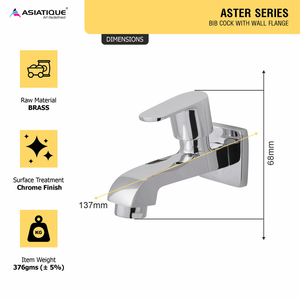 Asiatique Bib Cock Long Body With Wall Flange (AS-004), Aster Series Bathroom & Kitchen Faucets | Premium Modern Tap Collection