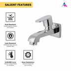 Asiatique Bib Cock Long Body With Wall Flange (AS-004), Aster Series Bathroom & Kitchen Faucets | Premium Modern Tap Collection