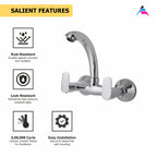 Asiatique Sink Mixer With Casted Spout Wall Mounted (AS-013), Aster Series Bathroom & Kitchen Faucets | Premium Modern Tap Collection