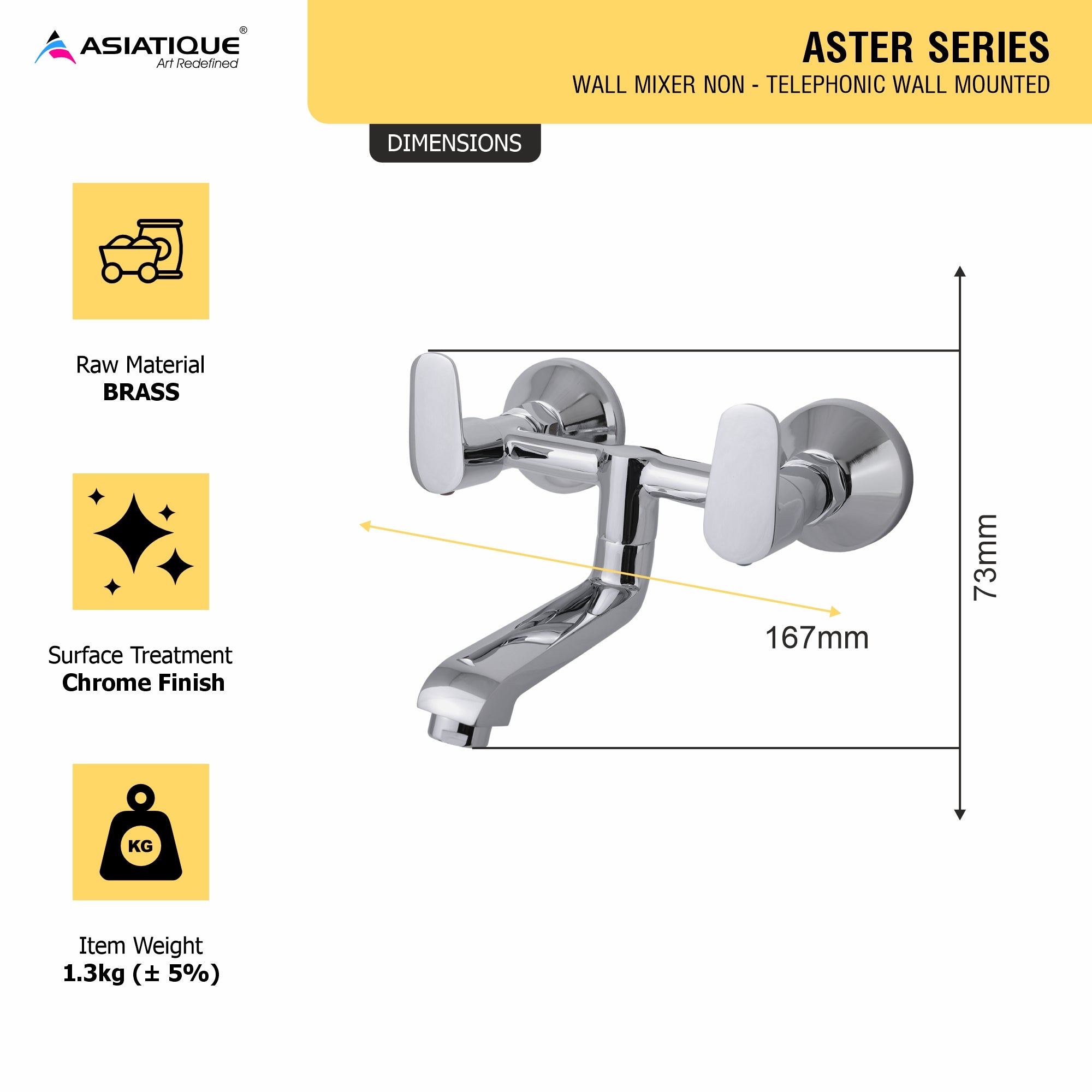 Asiatique Wall Mixer Non-Tele. Wall Mounted (AS-014), Aster Series Bathroom & Kitchen Faucets | Premium Modern Tap Collection
