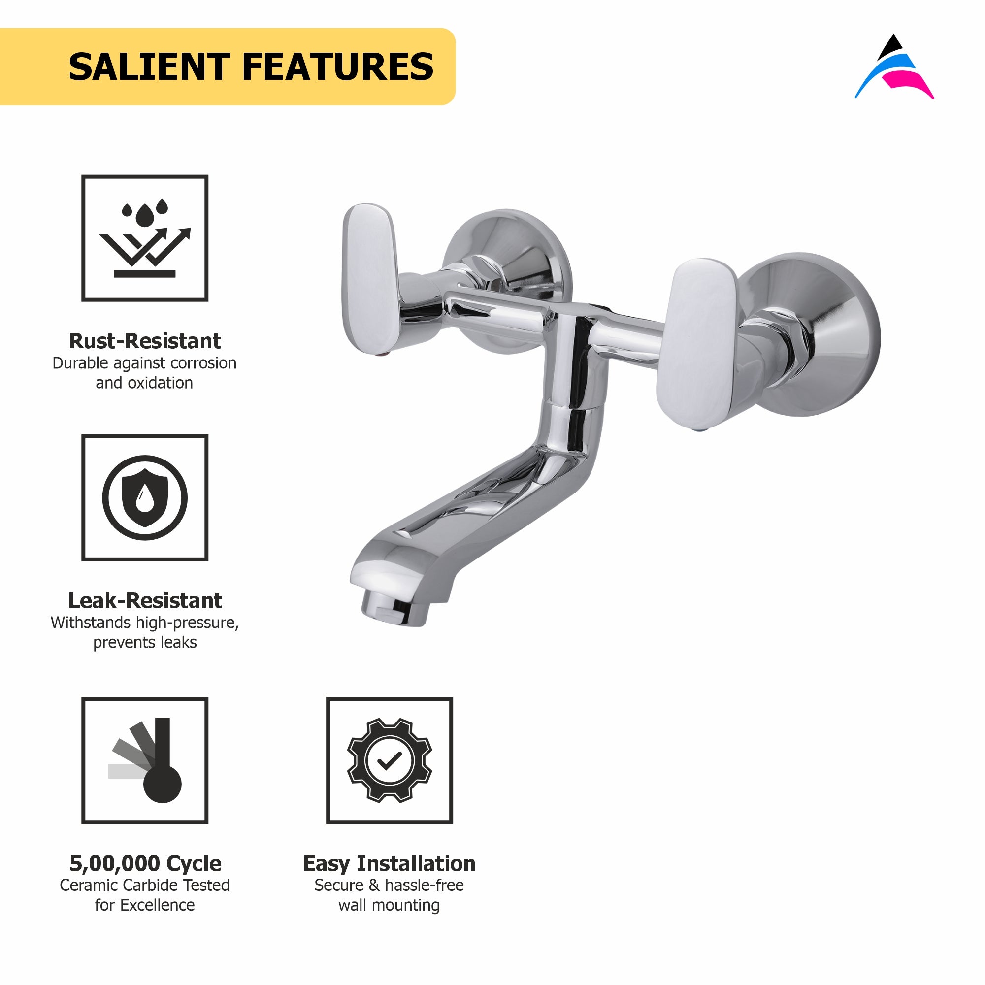 Asiatique Wall Mixer Non-Tele. Wall Mounted (AS-014), Aster Series Bathroom & Kitchen Faucets | Premium Modern Tap Collection