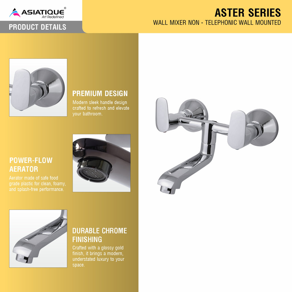 Asiatique Wall Mixer Non-Tele. Wall Mounted (AS-014), Aster Series Bathroom & Kitchen Faucets | Premium Modern Tap Collection