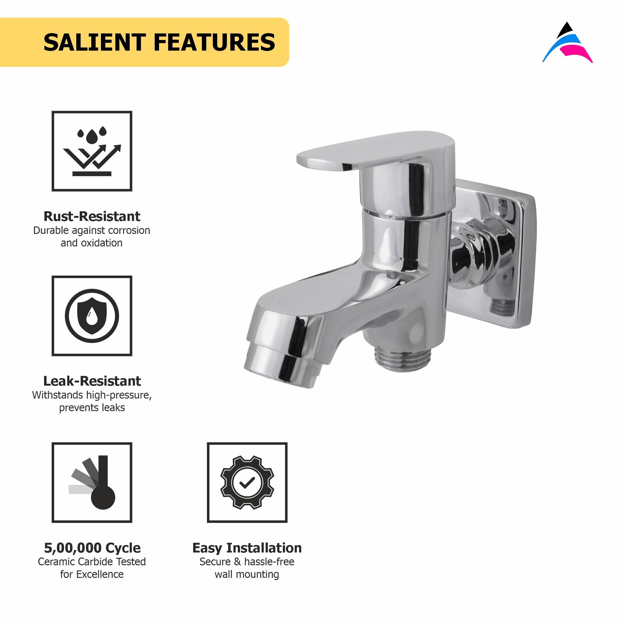 Asiatique S/L 2 in 1 Bib Cock With Wall Flange (AS-015 S/L), Aster Series Bathroom & Kitchen Faucets | Premium Modern Tap Collection