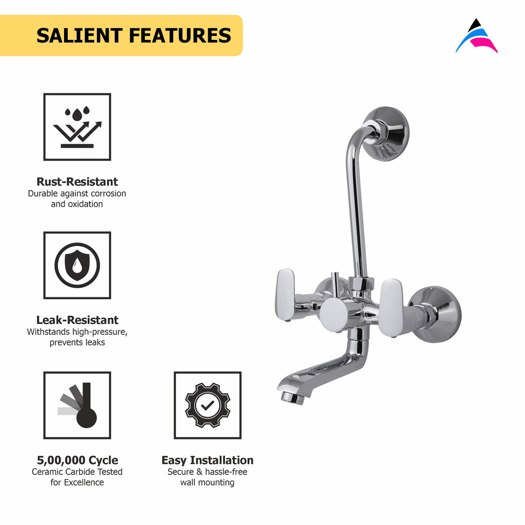 Asiatique Wall Mixer Tele. With 'L' Bend for ARR. of O/H Shower (AS-017), Aster Series Bathroom & Kitchen Faucets | Premium Modern Tap Collection