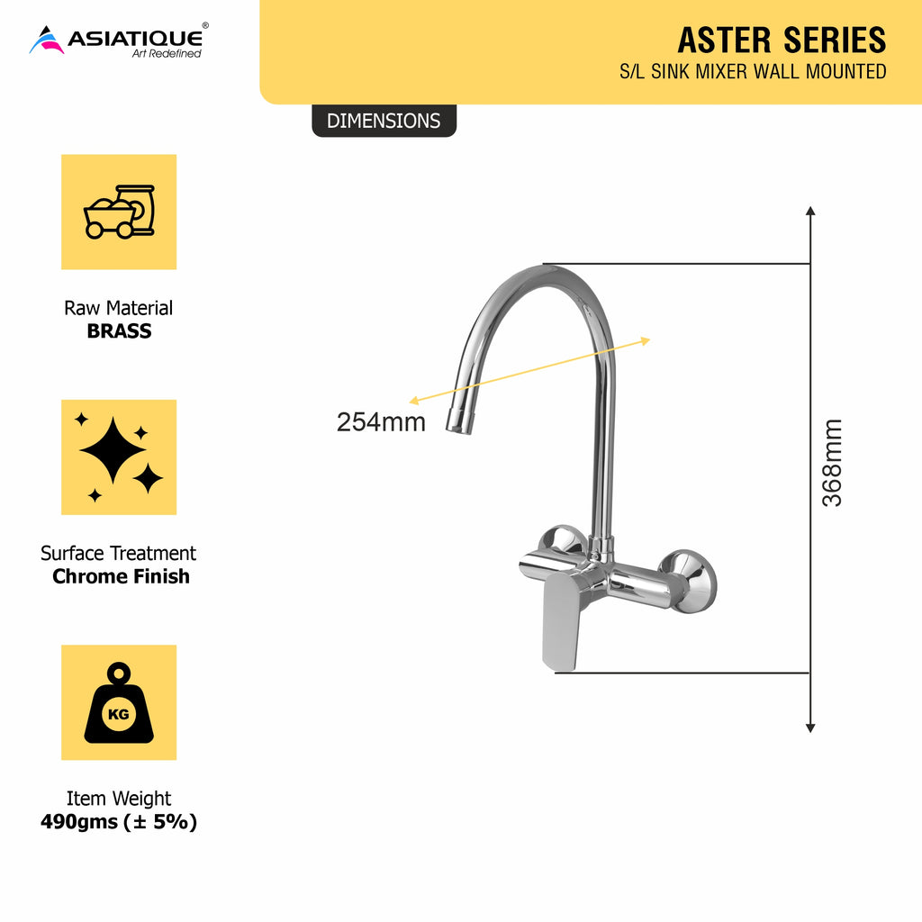 Asiatique S/L Sink Mixer Wall Mounted (AS-031), Aster Series Bathroom & Kitchen Faucets | Premium Modern Tap Collection