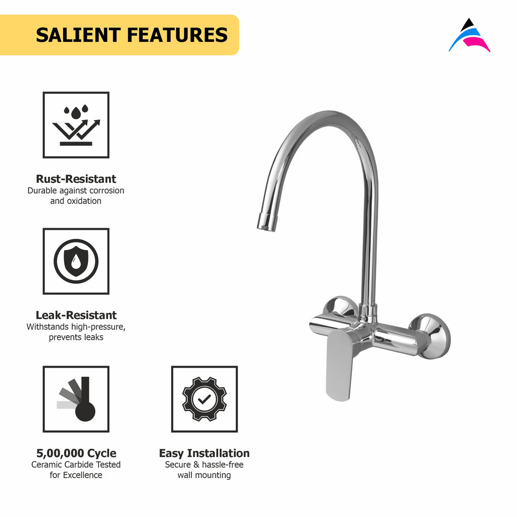 Asiatique S/L Sink Mixer Wall Mounted (AS-031), Aster Series Bathroom & Kitchen Faucets | Premium Modern Tap Collection