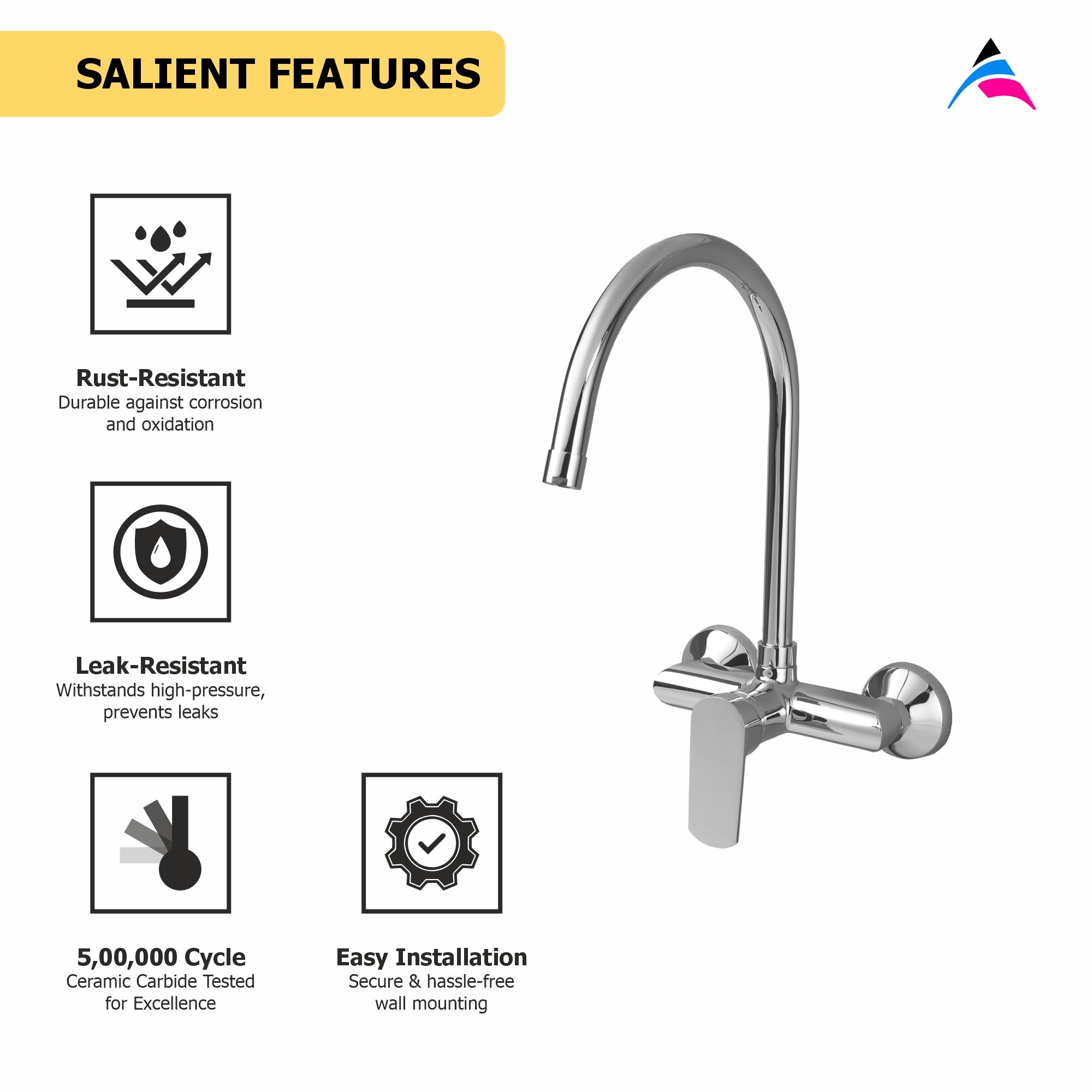 Asiatique S/L Sink Mixer Wall Mounted (AS-031), Aster Series Bathroom & Kitchen Faucets | Premium Modern Tap Collection