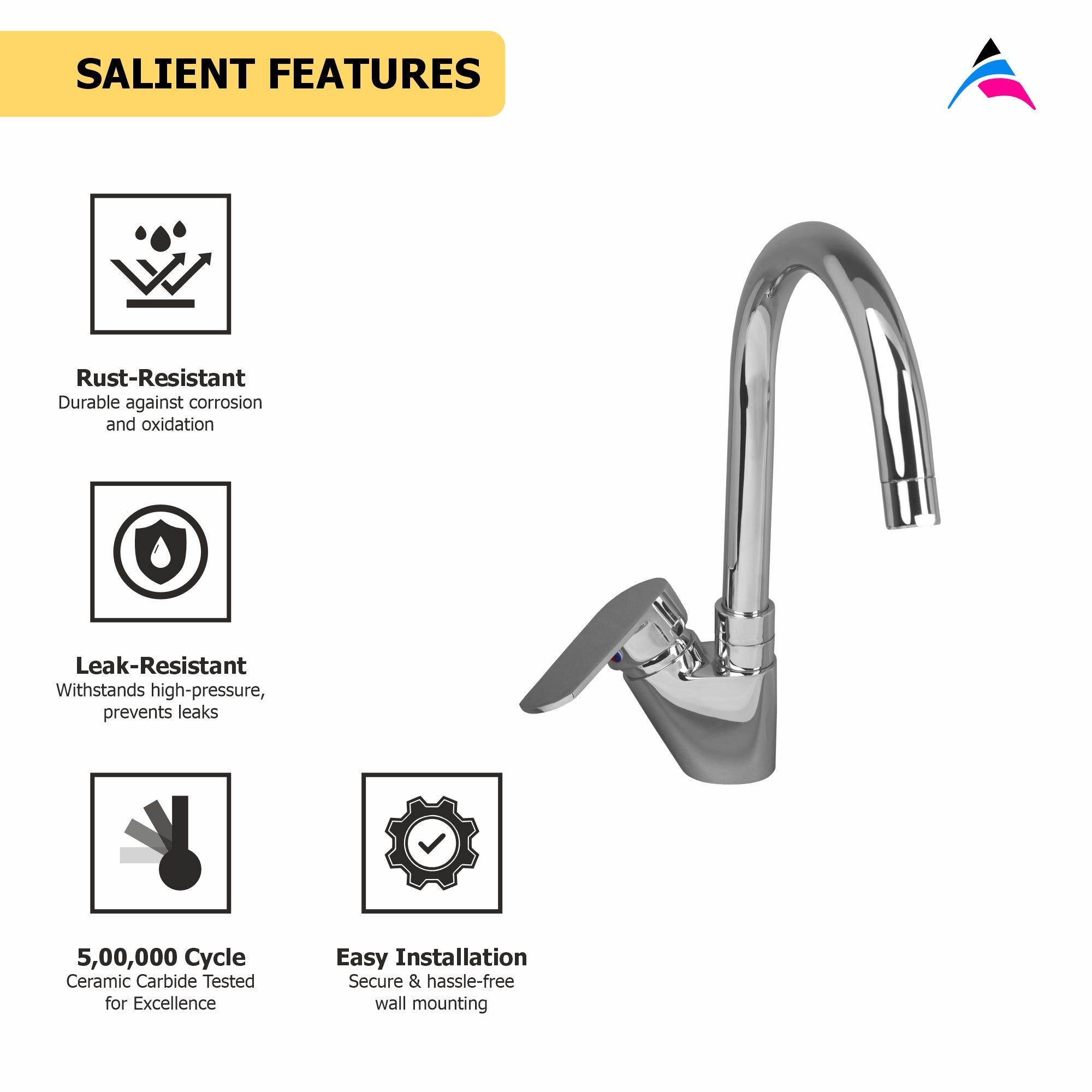 Asiatique S/L Basin Mixer Table Mounted (AS-032), Aster Series Bathroom & Kitchen Faucets | Premium Modern Tap Collection