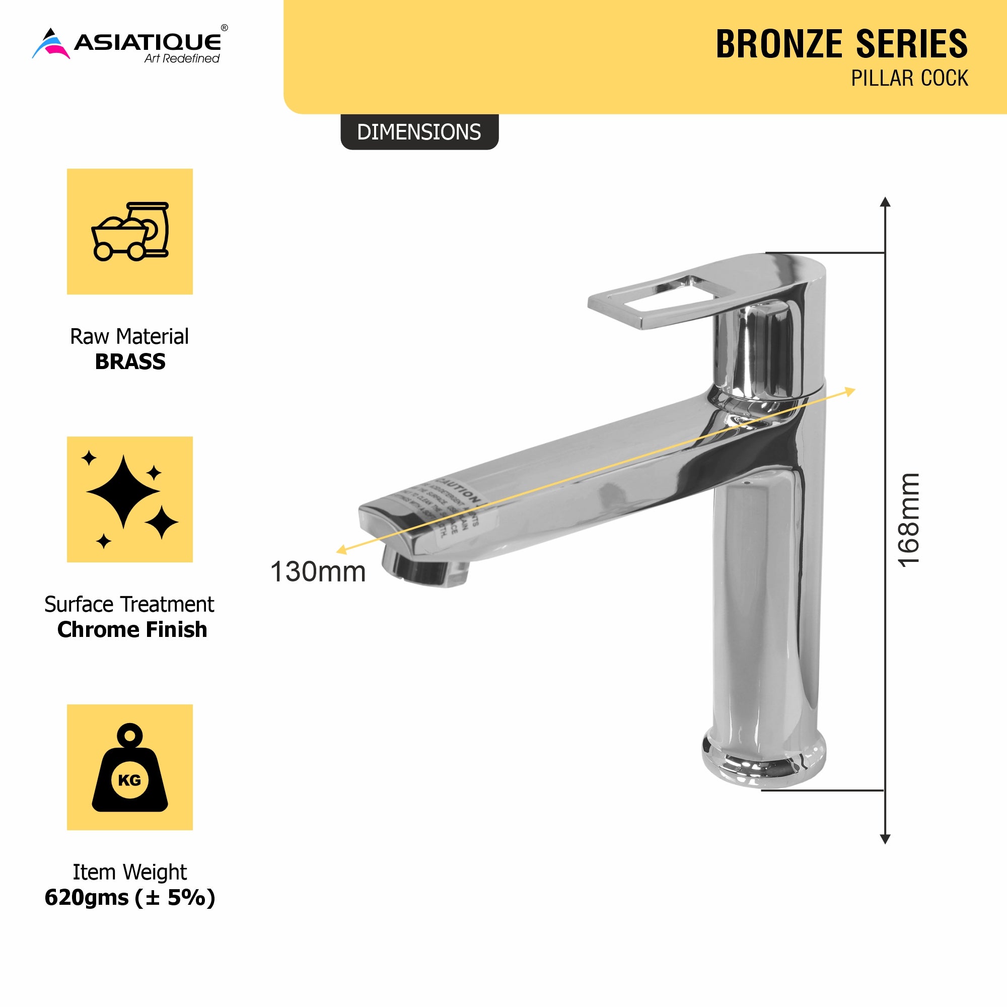 Asiatique Pillar Cock (B-000), Bronze Series Premium Brass Faucet Collection, Chrome Basin Mixers, Pillar Cocks, Sink Mixers & Bathroom Tap