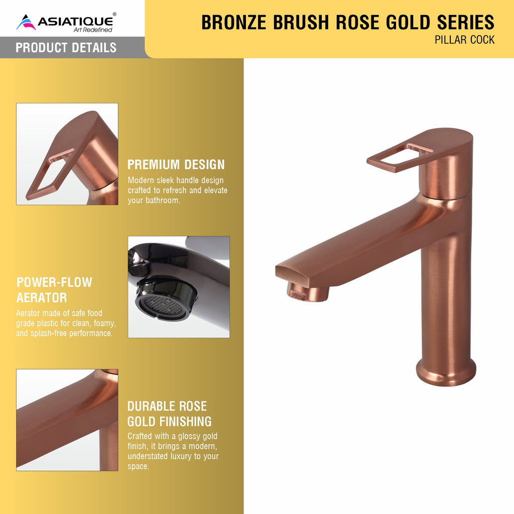 Asiatique Pillar Cock (BRG-000 M), Button & Plate, Bronze Brush Rose Gold Series Bathroom & Kitchen Faucets