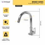 Asiatique Pillar Cock With Swivel ‘J’ Spout (B-002), Bronze Series Premium Brass Faucet Collection, Chrome Basin Mixers, Pillar Cocks, Sink Mixers & Bathroom Taps
