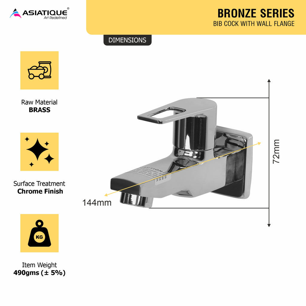 Asiatique Bib Cock With Wall Flange (B-003), Bronze Series Premium Brass Faucet Collection, Chrome Basin Mixers, Pillar Cocks, Sink Mixers & Bathroom Tap