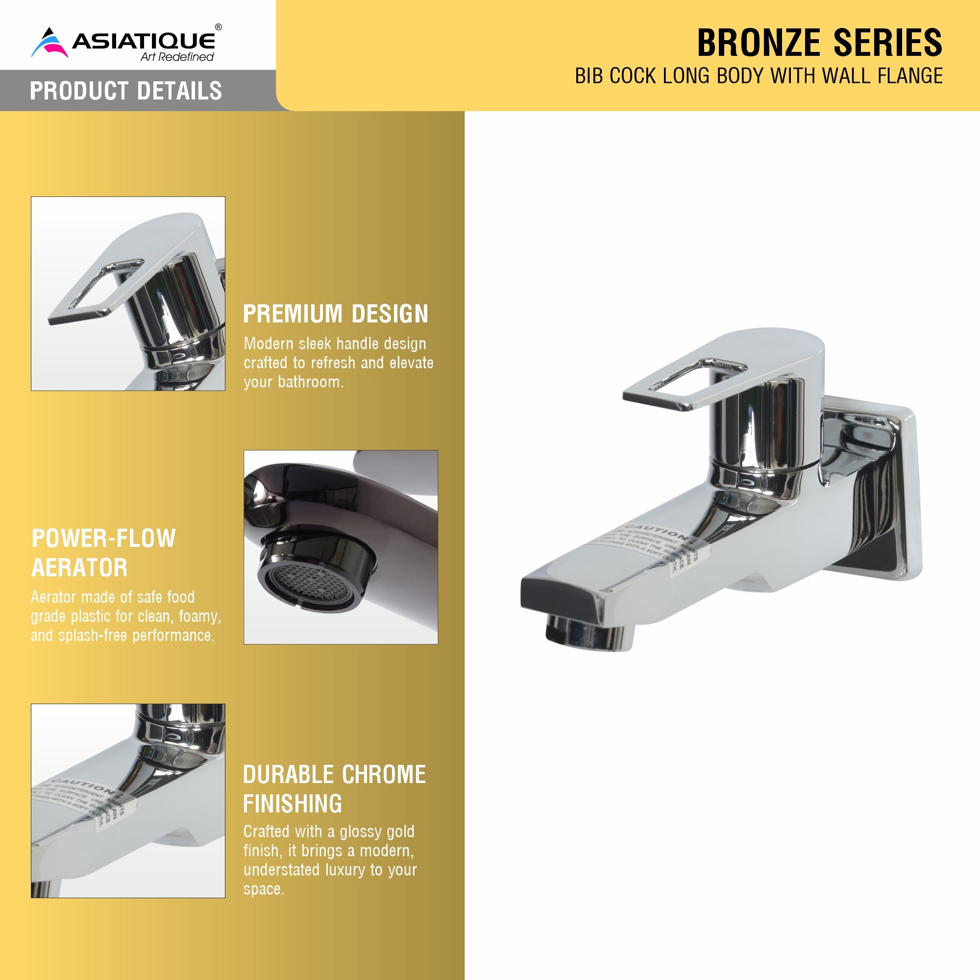 Asiatique Bib Cock With Wall Flange (B-003), Bronze Series Premium Brass Faucet Collection, Chrome Basin Mixers, Pillar Cocks, Sink Mixers & Bathroom Tap
