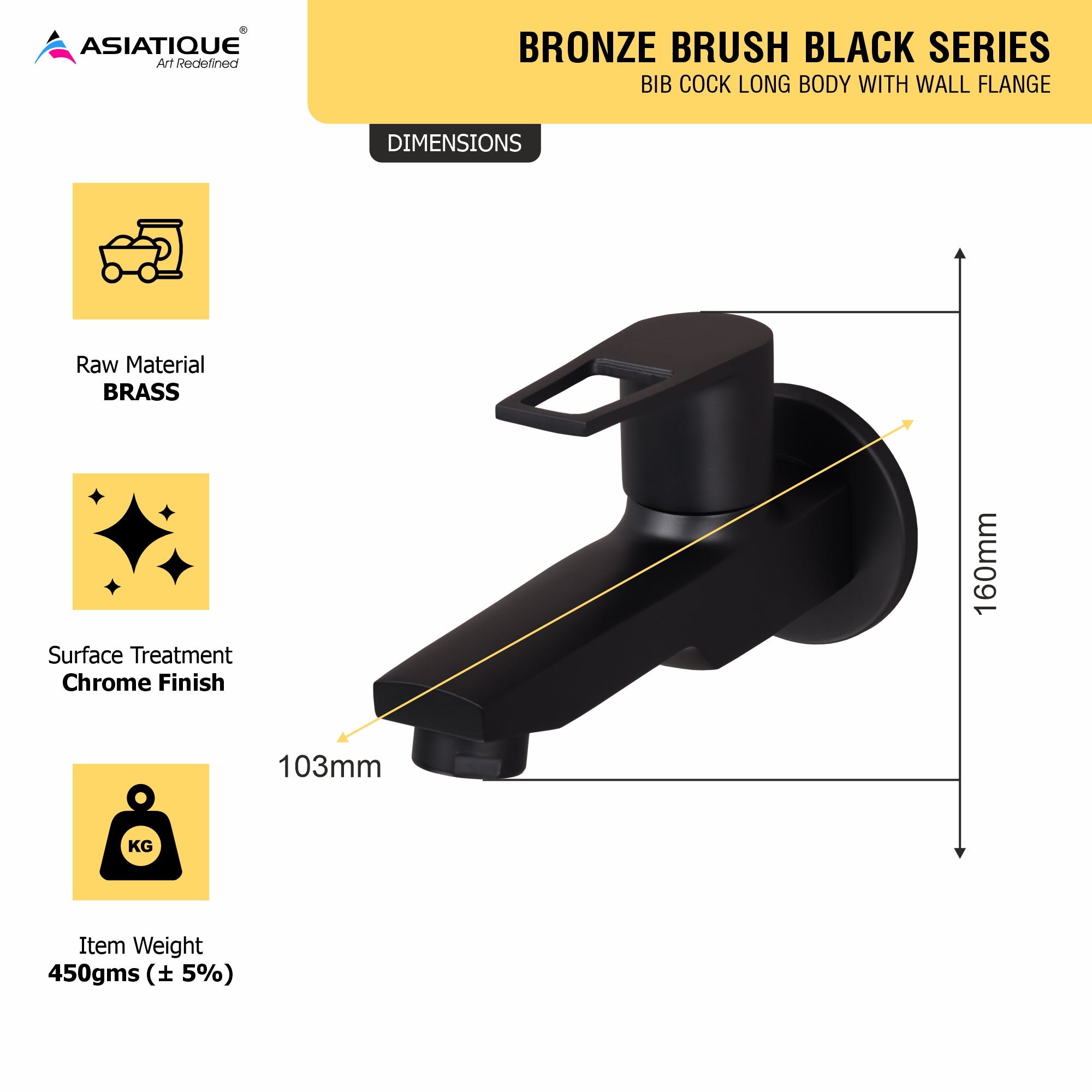 Asiatique Bib Cock Long Body With Wall Flange (BB-004 M), Bronze Brush Black Series Bathroom & Kitchen Faucets