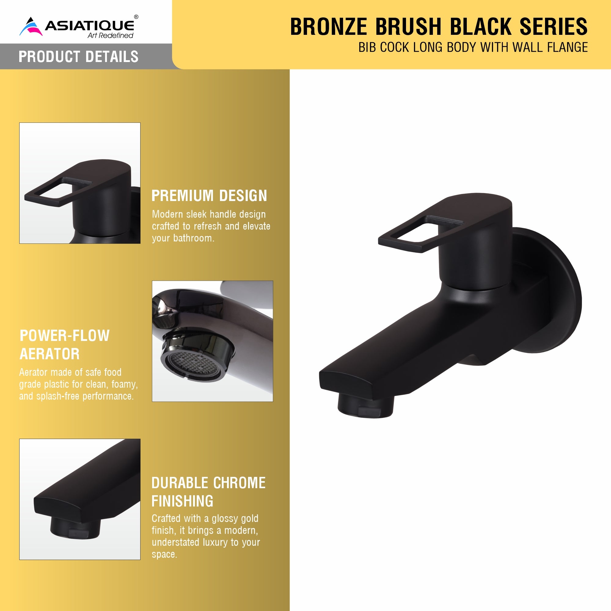 Asiatique Bib Cock Long Body With Wall Flange (BB-004 M), Bronze Brush Black Series Bathroom & Kitchen Faucets