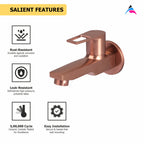Asiatique Bib Cock Long Body With Wall Flange (BRG-004 M), Button & Plate, Bronze Brush Rose Gold Series Bathroom & Kitchen Faucets