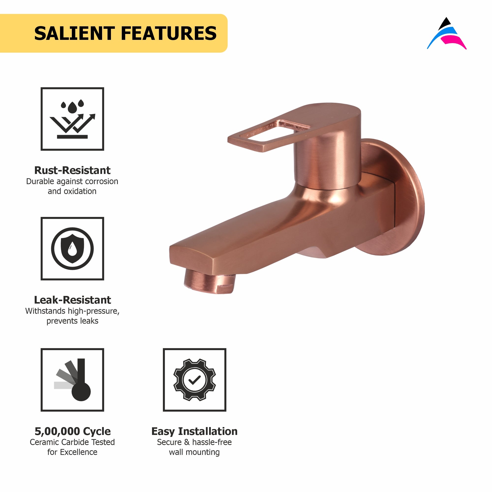 Asiatique Bib Cock Long Body With Wall Flange (BRG-004 M), Button & Plate, Bronze Brush Rose Gold Series Bathroom & Kitchen Faucets