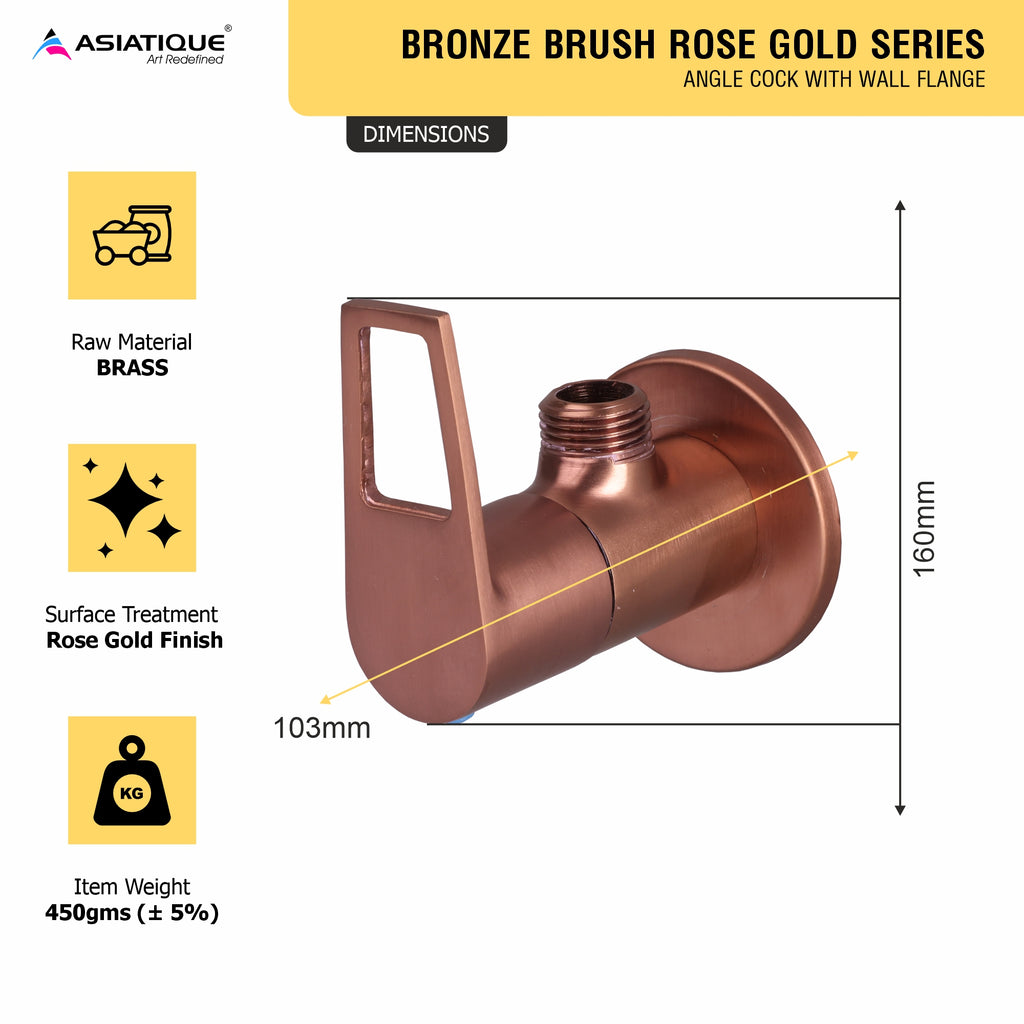 Asiatique Angle Cock With Wall Flange (BRG-005 M), Button & Plate, Bronze Brush Rose Gold Series Bathroom & Kitchen Faucets