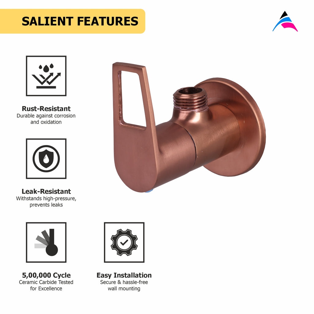 Asiatique Angle Cock With Wall Flange (BRG-005 M), Button & Plate, Bronze Brush Rose Gold Series Bathroom & Kitchen Faucets