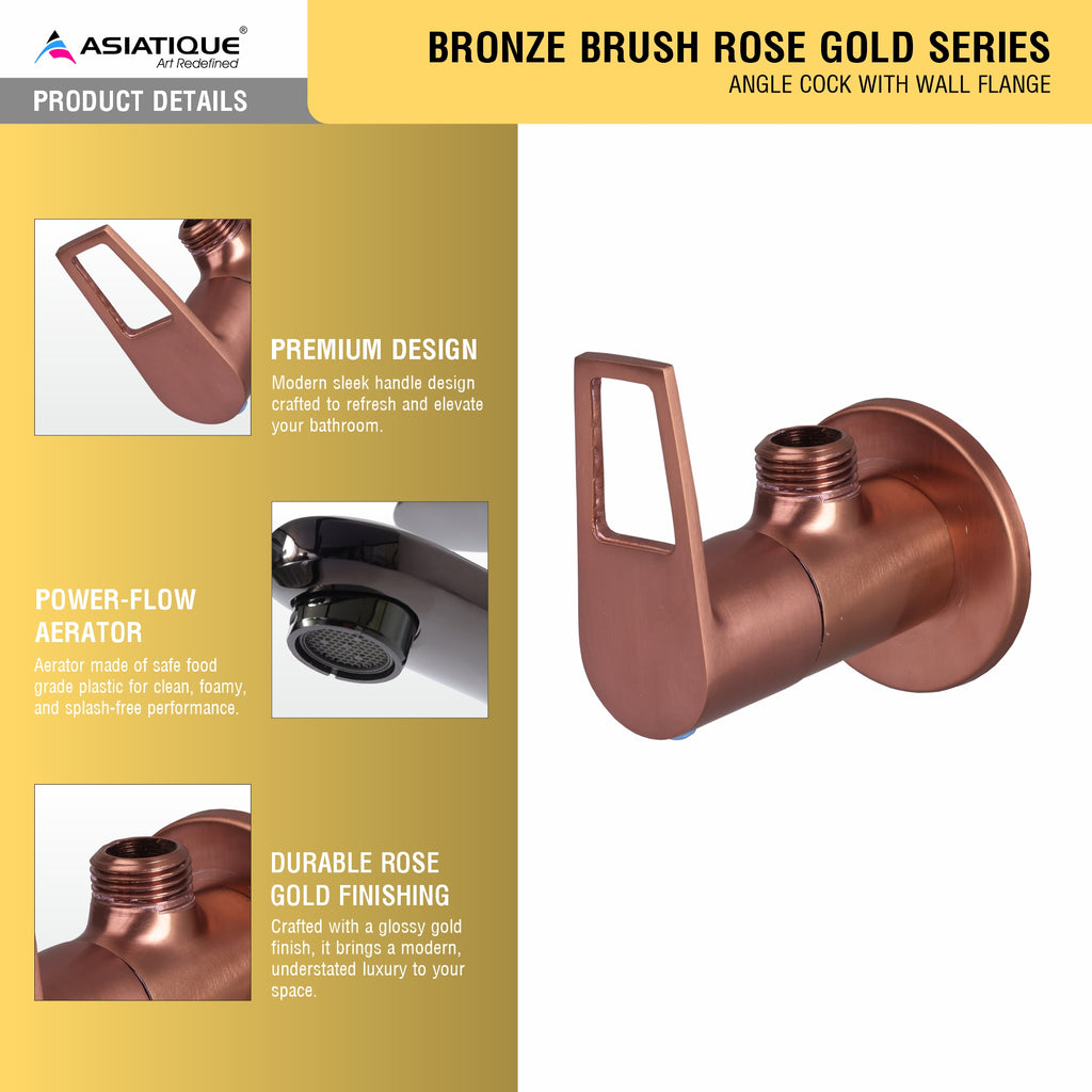 Asiatique Angle Cock With Wall Flange (BRG-005 M), Button & Plate, Bronze Brush Rose Gold Series Bathroom & Kitchen Faucets
