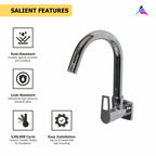 Asiatique Sink Cock With Swivel ‘J’ Spout Wall Mounted With Flange (B-008), Bronze Series Premium Brass Faucet Collection, Chrome Basin Mixers, Pillar Cocks, Sink Mixers & Bathroom Taps