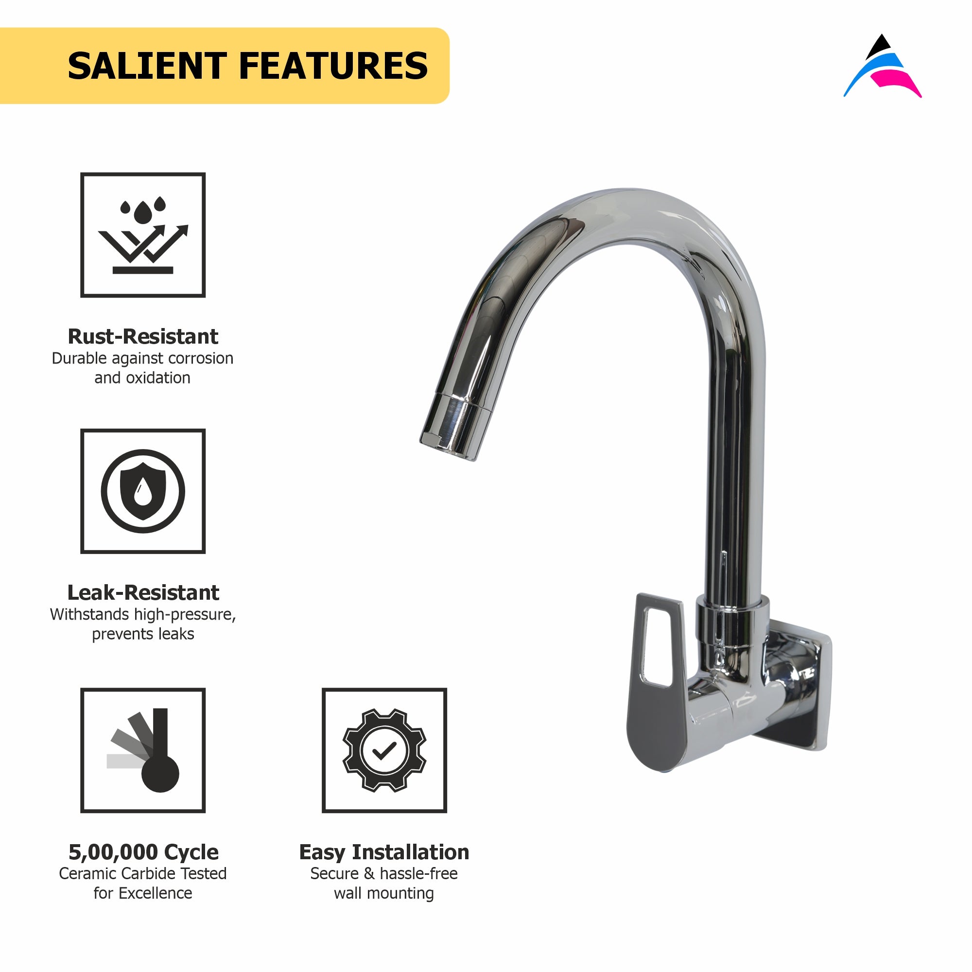 Asiatique Sink Cock With Swivel ‘J’ Spout Wall Mounted With Flange (B-008), Bronze Series Premium Brass Faucet Collection, Chrome Basin Mixers, Pillar Cocks, Sink Mixers & Bathroom Taps