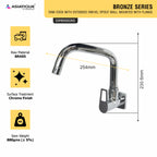 Asiatique Sink Cock With Extended Swivel Spout Wall Mounted With Flange (B-008EX), Bronze Series Premium Brass Faucet Collection, Chrome Basin Mixers, Pillar Cocks, Sink Mixers & Bathroom Taps