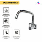 Asiatique Sink Cock With Extended Swivel Spout Wall Mounted With Flange (B-008EX), Bronze Series Premium Brass Faucet Collection, Chrome Basin Mixers, Pillar Cocks, Sink Mixers & Bathroom Taps