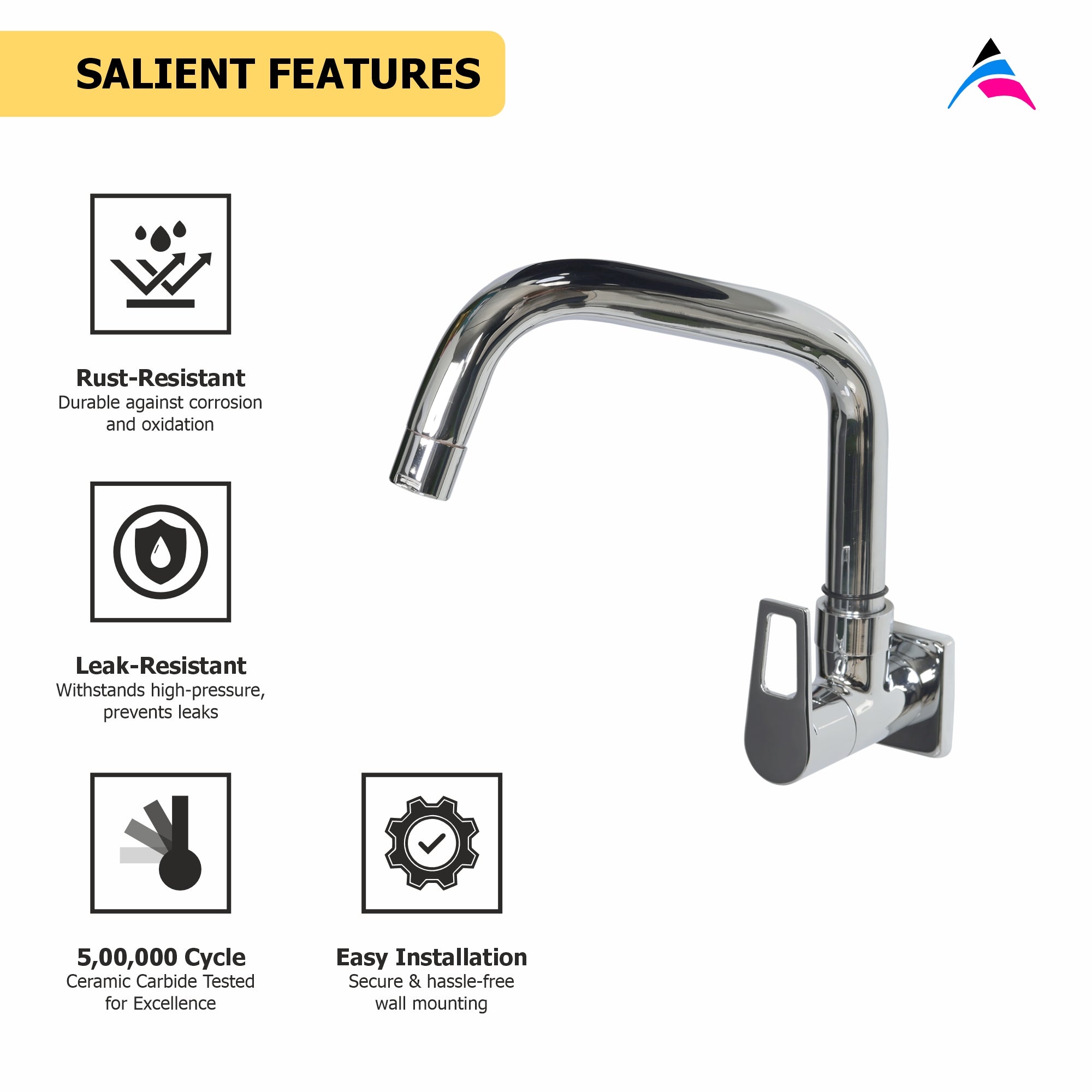 Asiatique Sink Cock With Extended Swivel Spout Wall Mounted With Flange (B-008EX), Bronze Series Premium Brass Faucet Collection, Chrome Basin Mixers, Pillar Cocks, Sink Mixers & Bathroom Taps
