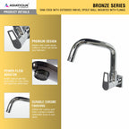 Asiatique Sink Cock With Extended Swivel Spout Wall Mounted With Flange (B-008EX), Bronze Series Premium Brass Faucet Collection, Chrome Basin Mixers, Pillar Cocks, Sink Mixers & Bathroom Taps