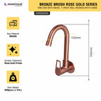 Asiatique Sink Cock With Swivel ‘J’ Spout Wall Mounted With Flange (BRG-008 M), Button & Plate, Bronze Brush Rose Gold Series Bathroom & Kitchen Faucets