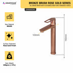 Asiatique S/L Basin Mixer With Extended Body With Braided Hoses (BRG-009EX M), Button & Plate, Bronze Brush Rose Gold Series Bathroom & Kitchen Faucets