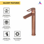 Asiatique S/L Basin Mixer With Extended Body With Braided Hoses (BRG-009EX M), Button & Plate, Bronze Brush Rose Gold Series Bathroom & Kitchen Faucets