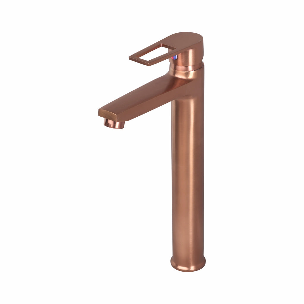 Asiatique S/L Basin Mixer With Extended Body With Braided Hoses (BRG-009EX M), Button & Plate, Bronze Brush Rose Gold Series Bathroom & Kitchen Faucets