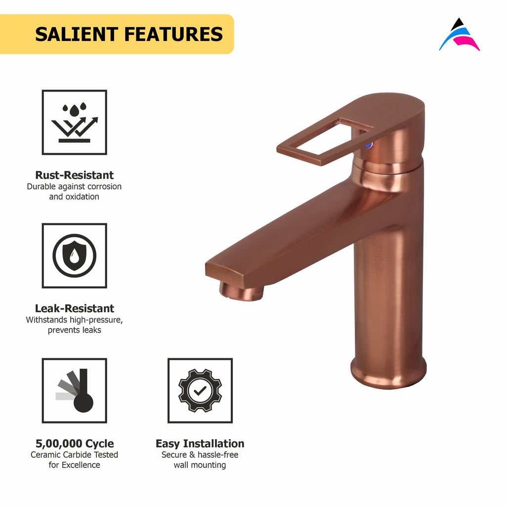 Asiatique S/L Basin Mixer With Braided Hoses (BRG-009 M), Button & Plate, Bronze Brush Rose Gold Series Bathroom & Kitchen Faucets