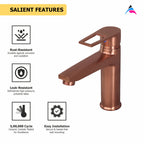 Asiatique S/L Basin Mixer With Braided Hoses (BRG-009 M), Button & Plate, Bronze Brush Rose Gold Series Bathroom & Kitchen Faucets
