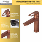 Asiatique S/L Basin Mixer With Braided Hoses (BRG-009 M), Button & Plate, Bronze Brush Rose Gold Series Bathroom & Kitchen Faucets