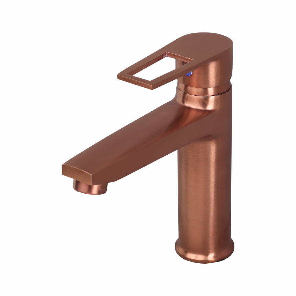 Asiatique S/L Basin Mixer With Braided Hoses (BRG-009 M), Button & Plate, Bronze Brush Rose Gold Series Bathroom & Kitchen Faucets