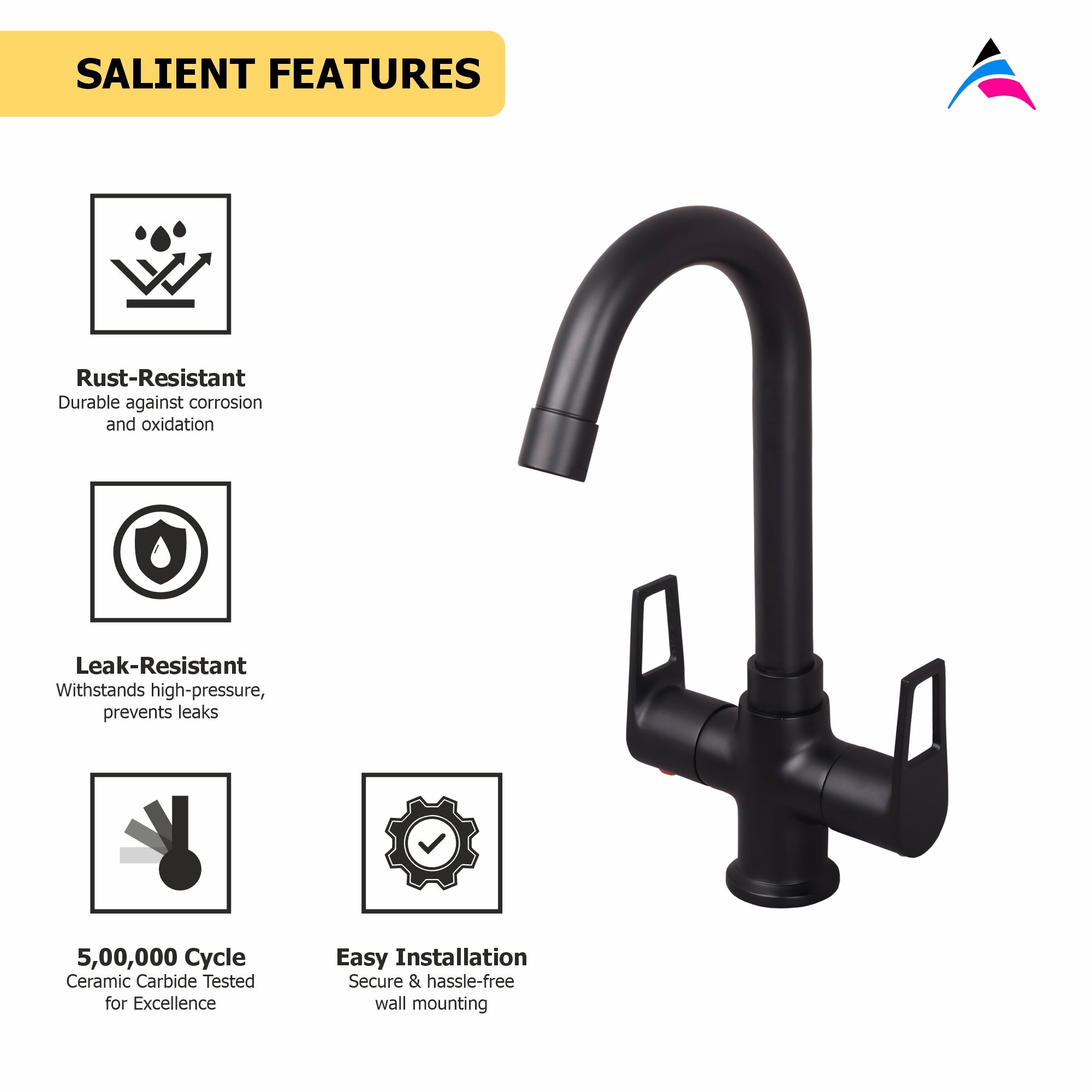 Asiatique C/H Basin Mixer With Swivel ‘J’ Spout (BB-011 M), Bronze Brush Black Series Bathroom & Kitchen Faucets