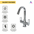 Asiatique C/H Basin Mixer With Swivel ‘J’ Spout (B-011), Bronze Series Premium Brass Faucet Collection, Chrome Basin Mixers, Pillar Cocks, Sink Mixers & Bathroom Taps