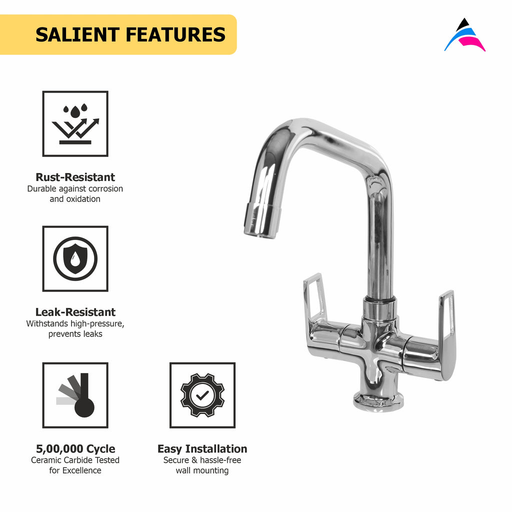 Asiatique C/H Basin Mixer With Extended Swivel Spout (B-011EX), Bronze Series Premium Brass Faucet Collection, Chrome Basin Mixers, Pillar Cocks, Sink Mixers & Bathroom Taps