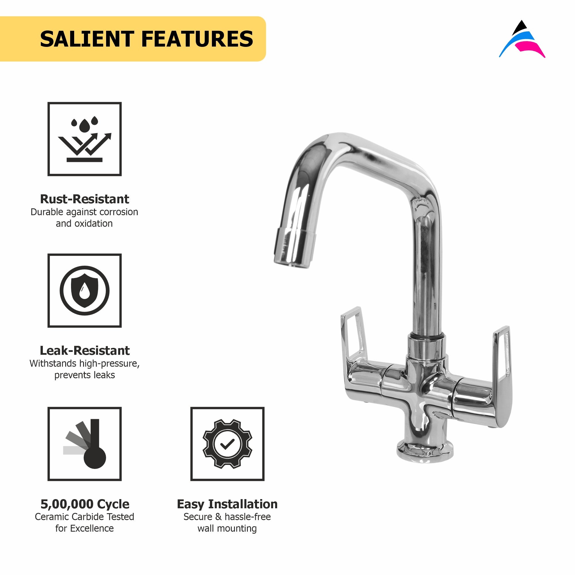 Asiatique C/H Basin Mixer With Extended Swivel Spout (B-011EX), Bronze Series Premium Brass Faucet Collection, Chrome Basin Mixers, Pillar Cocks, Sink Mixers & Bathroom Taps