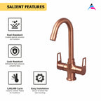 Asiatique Sink C/H Basin Mixer With Swivel ‘J’ Spout (BRG-011 M), Button & Plate, Bronze Brush Rose Gold Series Bathroom & Kitchen Faucets