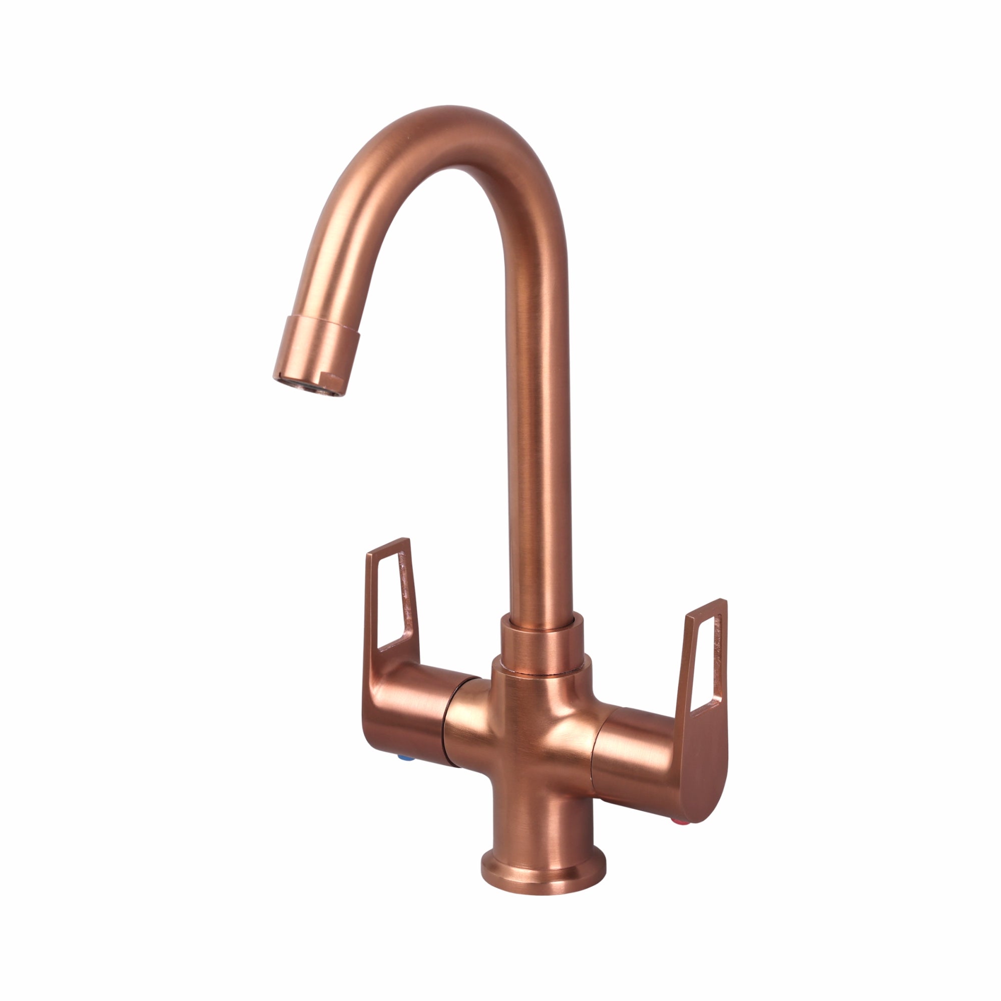 Asiatique Sink C/H Basin Mixer With Swivel ‘J’ Spout (BRG-011 M), Button & Plate, Bronze Brush Rose Gold Series Bathroom & Kitchen Faucets