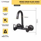Asiatique Sink Mixer With Swivel ‘J’ Spout Wall Mounted (BB-013 M), Bronze Brush Black Series Bathroom & Kitchen Faucets